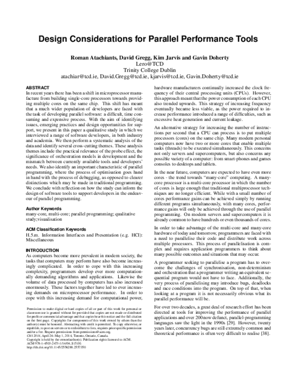 (PDF) Design considerations for parallel performance tools