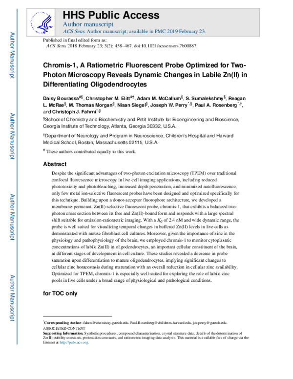 (PDF) Chromis-1, a Ratiometric Fluorescent Probe Optimized for Two ...