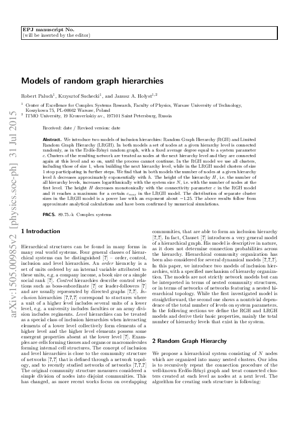 (PDF) Models of random graph hierarchies | Robert Paluch - Academia.edu