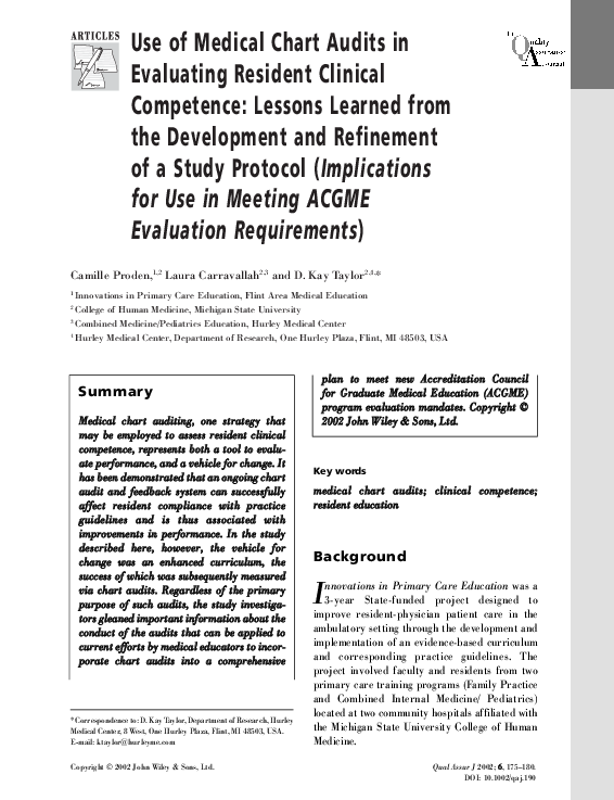 (PDF) Use of medical chart audits in evaluating resident clinical ...