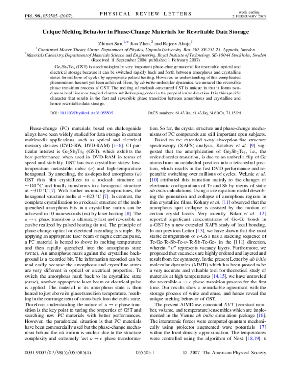 (PDF) Unique Melting Behavior in Phase-Change Materials for Rewritable ...