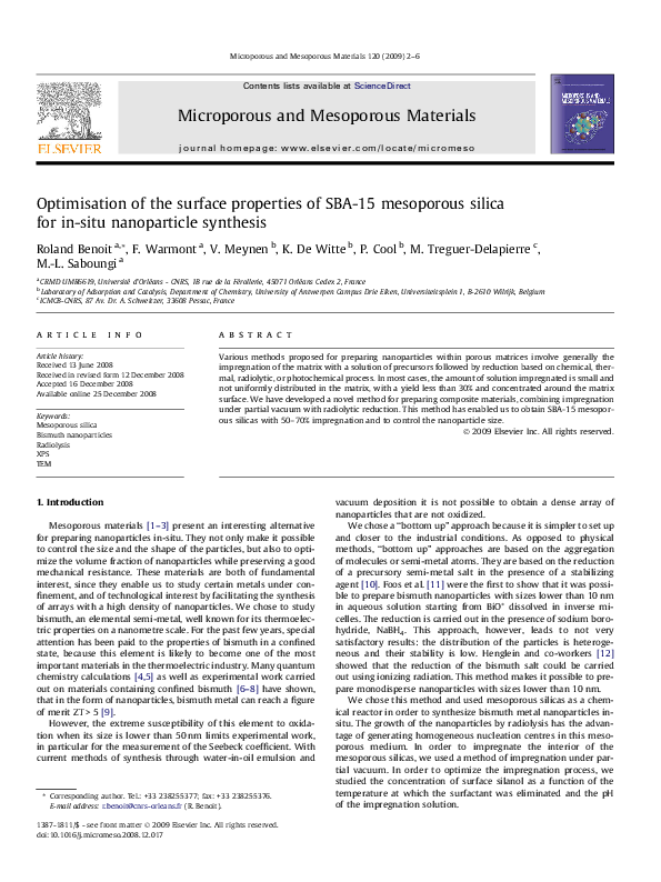 (PDF) Optimisation of the surface properties of SBA-15 mesoporous ...