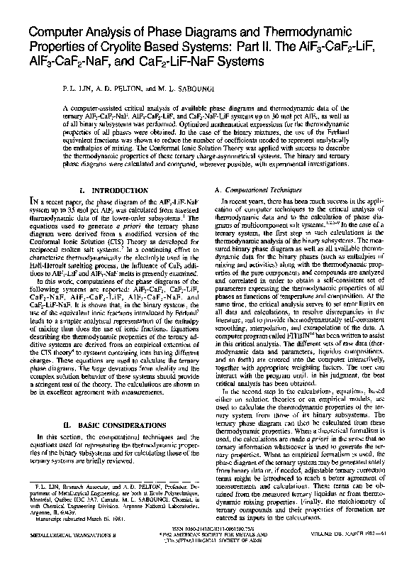 (PDF) Computer analysis of phase diagrams and thermodynamic properties ...