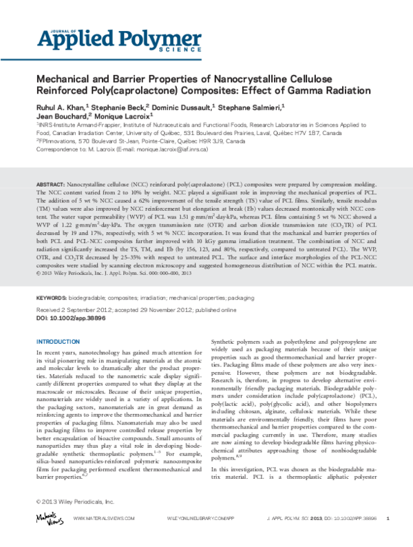 (PDF) Mechanical and barrier properties of nanocrystalline cellulose ...