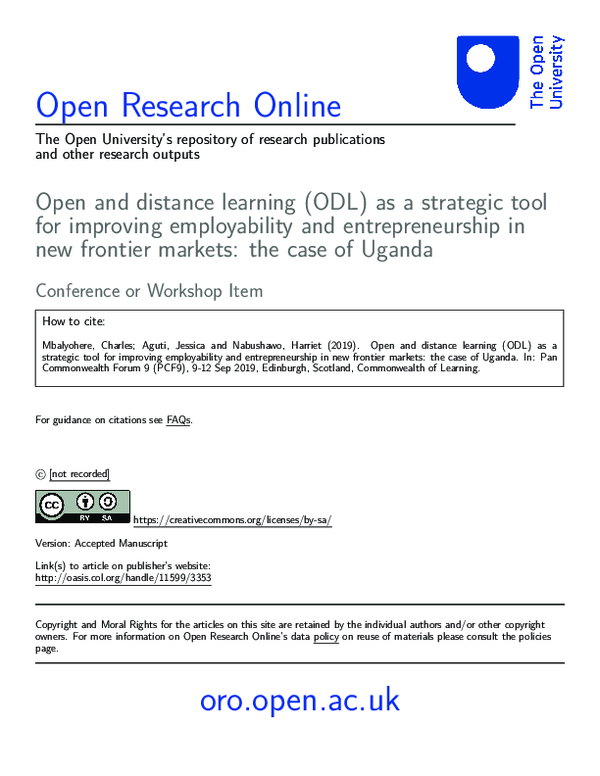 (PDF) Open and Distance Learning (ODL) as a Strategic Tool for ...