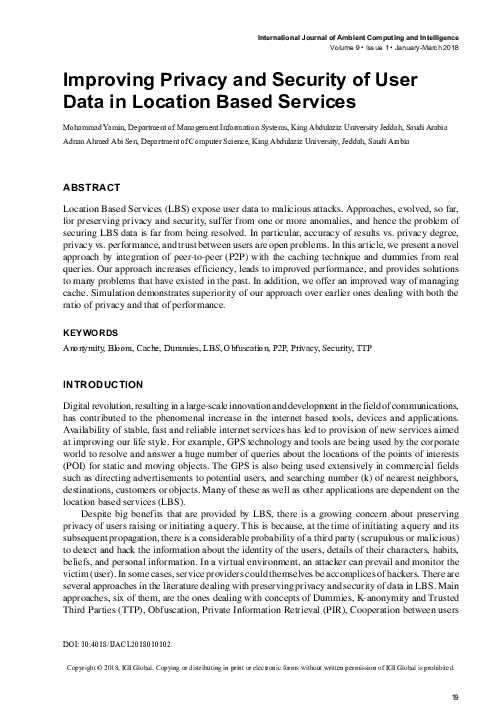 (PDF) Improving Privacy and Security of User Data in Location Based ...