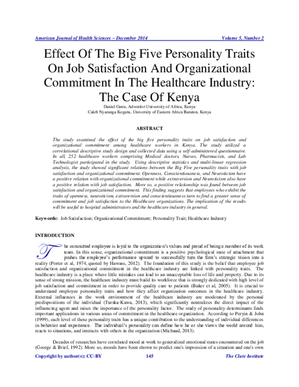 (PDF) Effect Of The Big Five Personality Traits On Job Satisfaction And ...