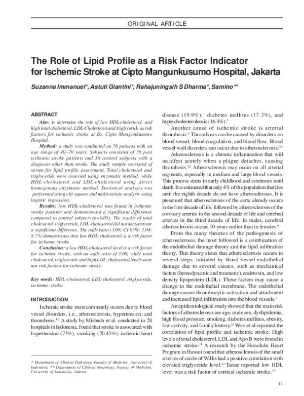 (PDF) The role of lipid profile as a risk factor indicator for ischemic ...