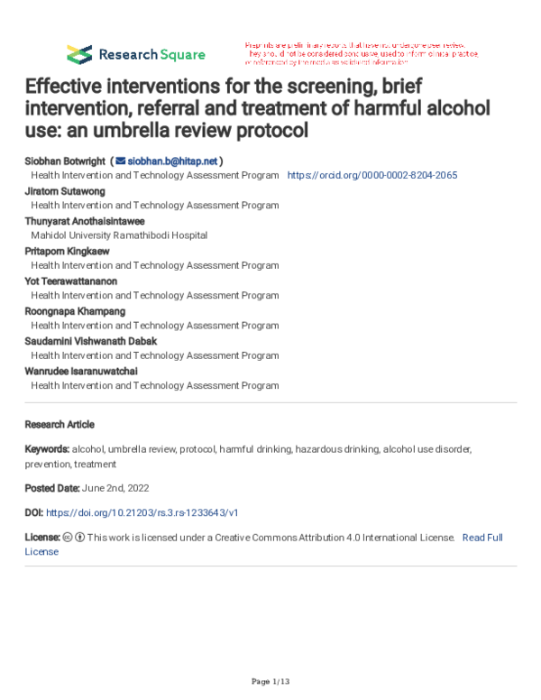 (PDF) Effective interventions for the screening, brief intervention ...