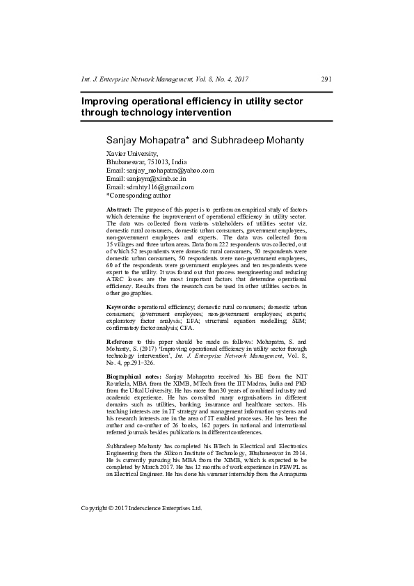 (PDF) Improving operational efficiency in utility sector through ...