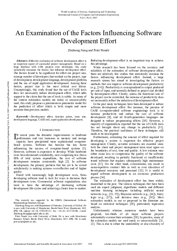 (PDF) An Examination Of The Factors Influencing Software Development Effort