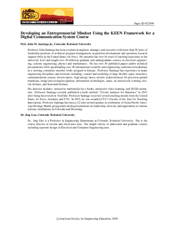 (PDF) Developing an Entrepreneurial Mindset Using the KEEN Framework