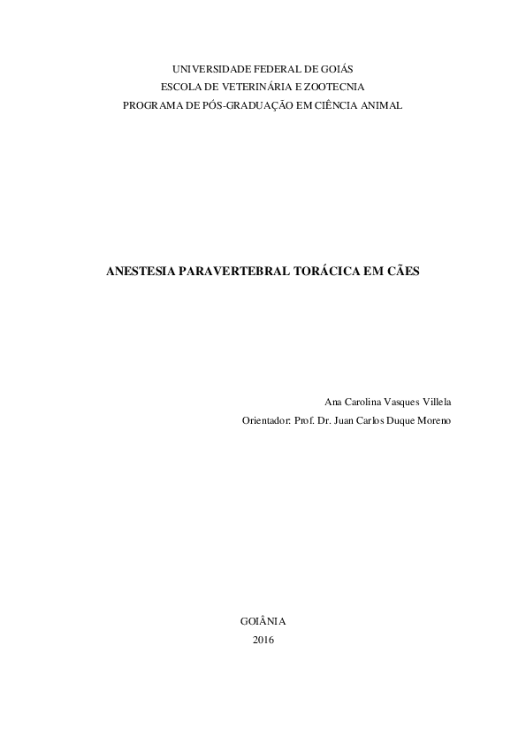 Anestesia paravertebral torácica em cães
