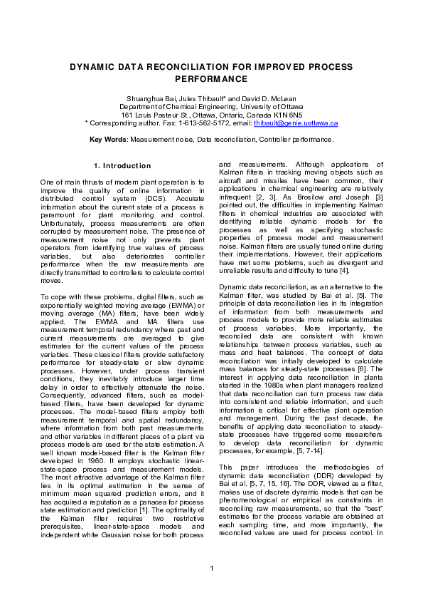(PDF) 1 Dynamic Data Reconciliation for Improved Process Performance
