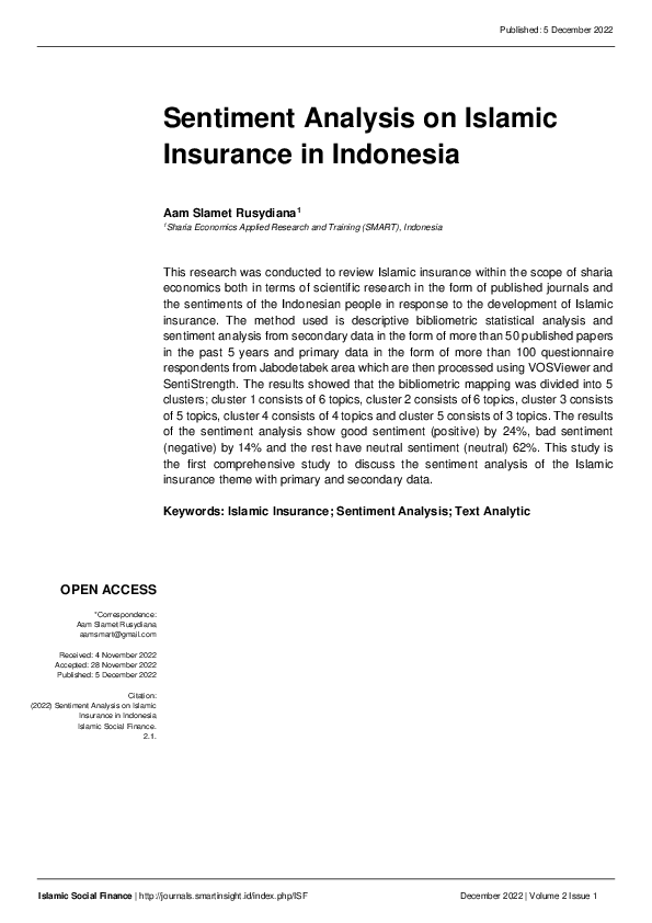(PDF) Sentiment Analysis on Islamic Insurance in Indonesia