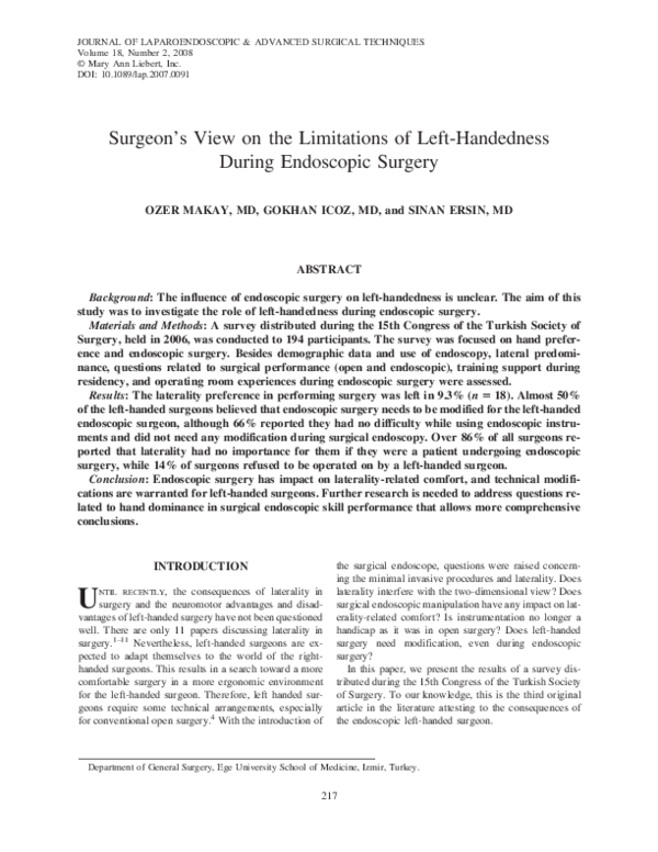 (PDF) Surgeon's View on the Limitations of Left-Handedness During ...