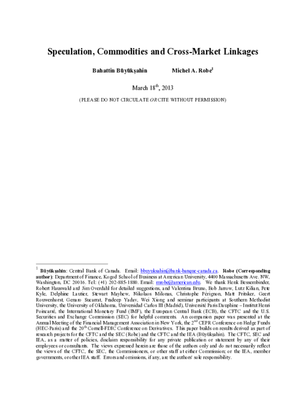 (PDF) Speculators, commodities and cross-market linkages