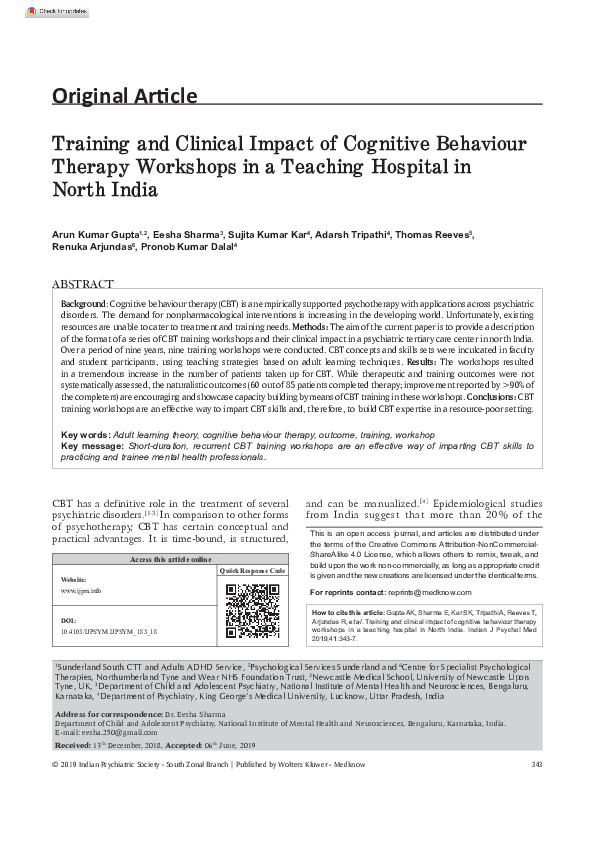 (PDF) Training and Clinical Impact of Cognitive Behaviour Therapy ...