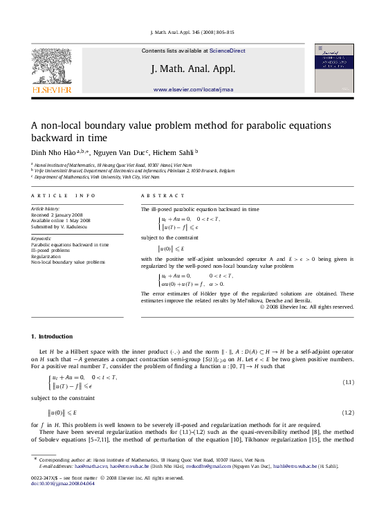 (PDF) A non-local boundary value problem method for parabolic equations ...