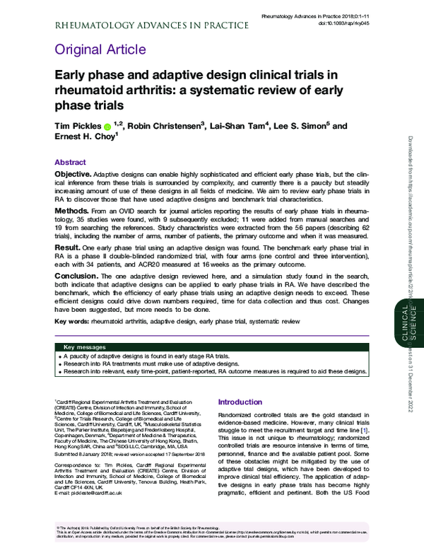 (PDF) Early phase and adaptive design clinical trials in rheumatoid ...