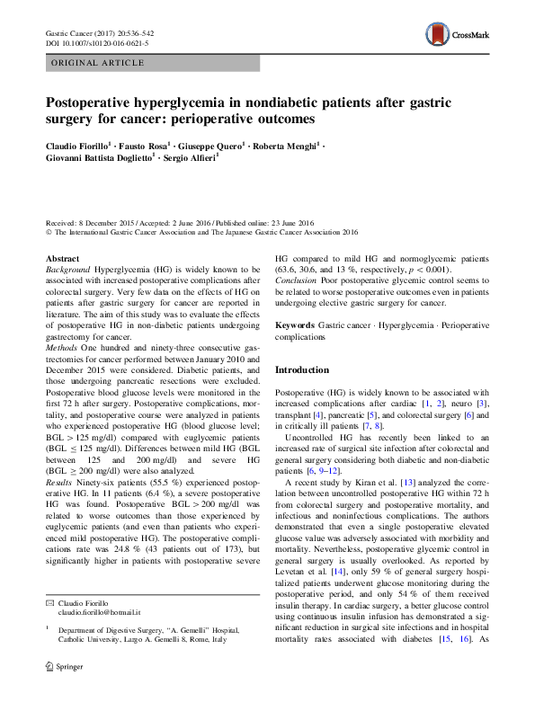 (PDF) Postoperative hyperglycemia in nondiabetic patients after gastric ...