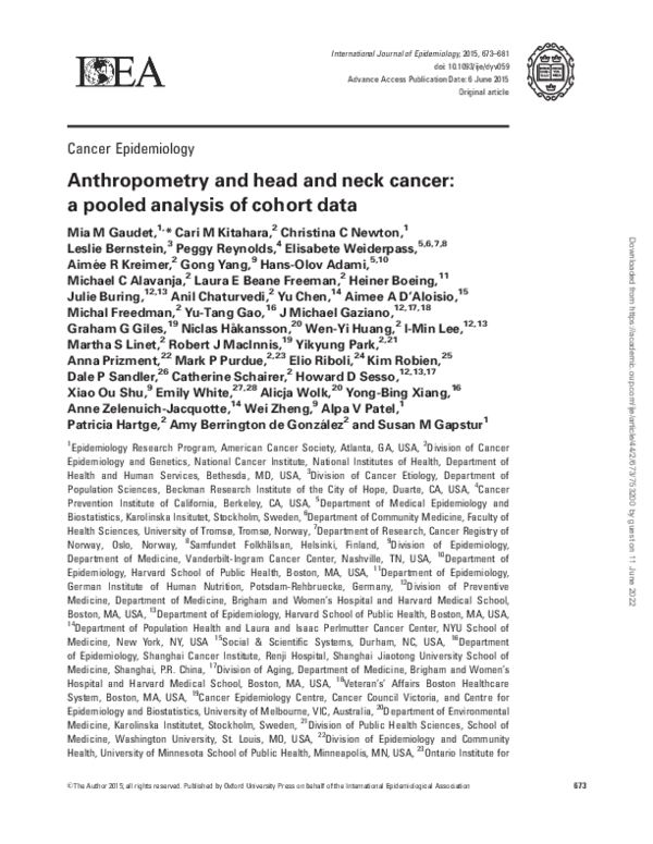 (PDF) Anthropometry and head and neck cancer:a pooled analysis of ...