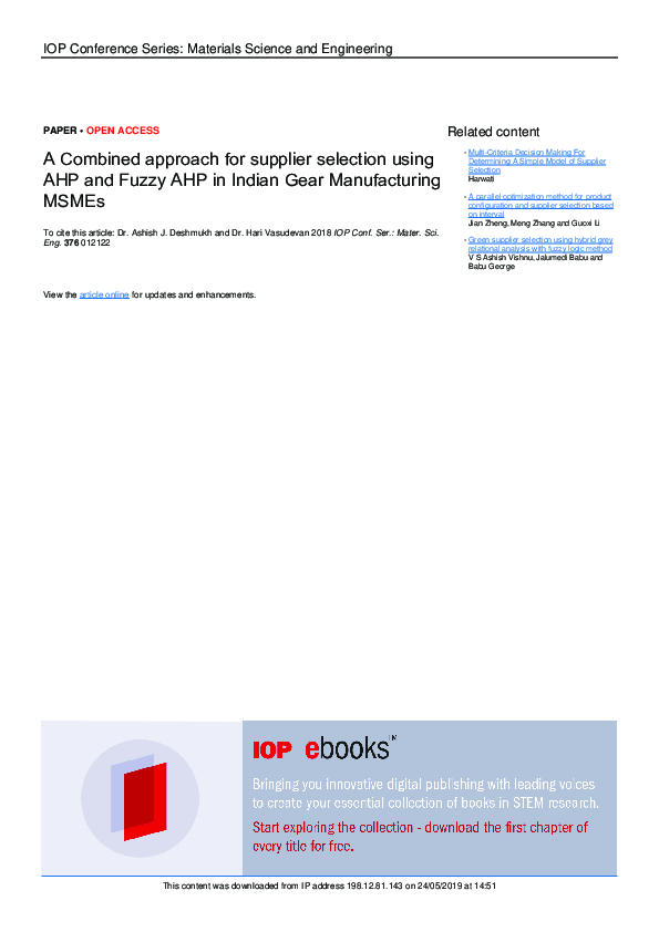 (PDF) A Combined approach for supplier selection using AHP and Fuzzy ...