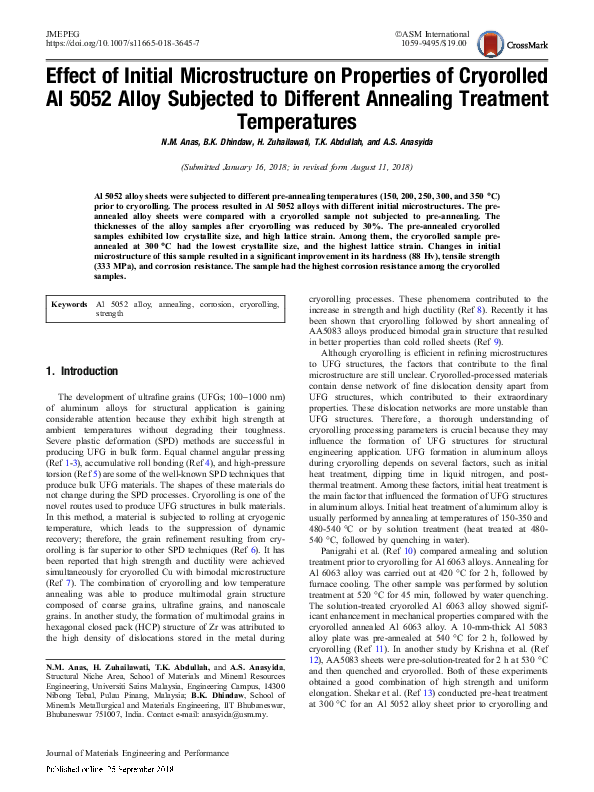 (PDF) Effect of Initial Microstructure on Properties of Cryorolled Al ...