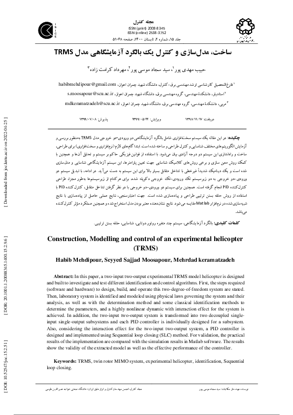 (PDF) Construction, Modelling and control of an experimental helicopter ...