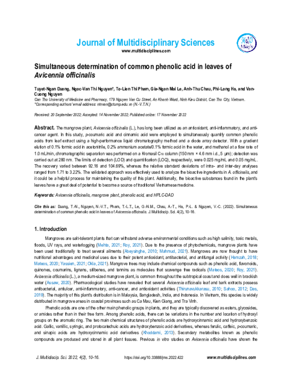 (PDF) Simultaneous determination of common phenolic acid in leaves of ...