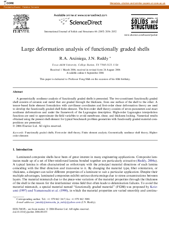 (PDF) Large deformation analysis of functionally graded shells