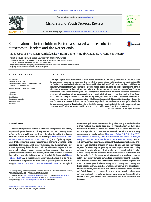 (PDF) Reunification of foster children: Factors associated with ...