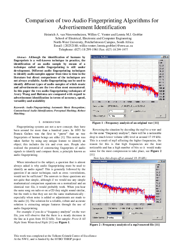 (PDF) Comparison of Algorithms for Audio Fingerprinting