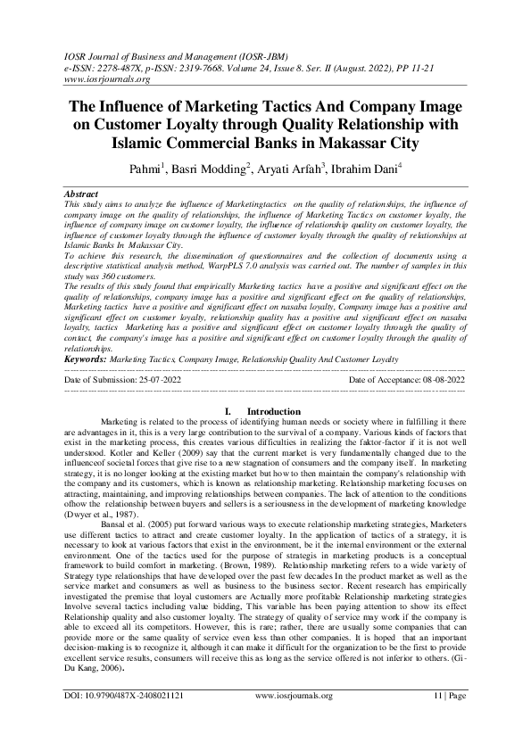 (PDF) The Influence of Marketing Tactics And Company Image on Customer ...
