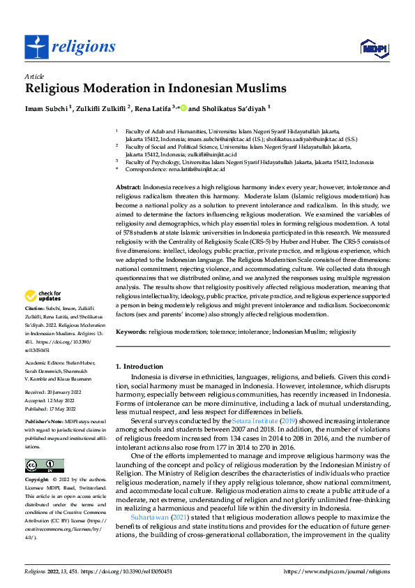 (PDF) Religious Moderation in Indonesian Muslims