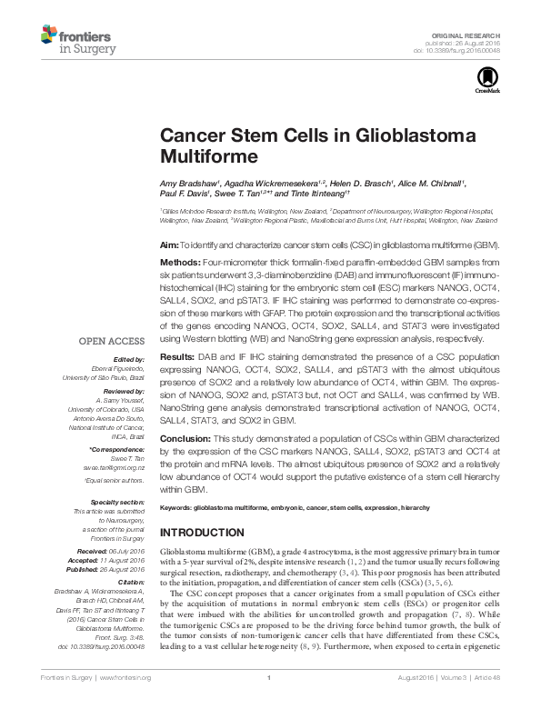 (PDF) Cancer Stem Cells in Glioblastoma Multiforme