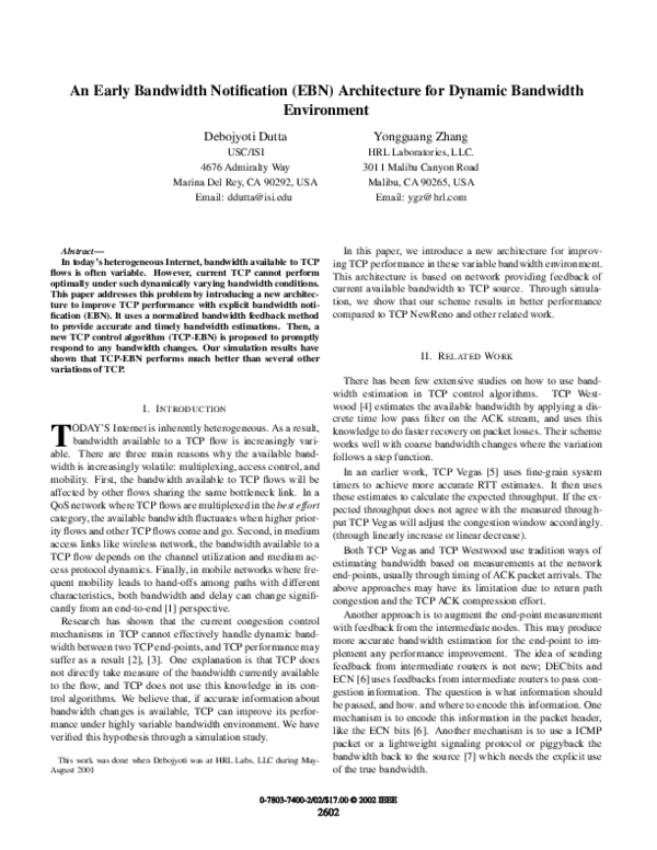 (PDF) An early bandwidth notification (EBN) architecture for dynamic ...