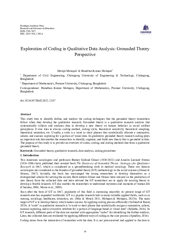 (PDF) Exploration of Coding in Qualitative Data Analysis: Grounded ...