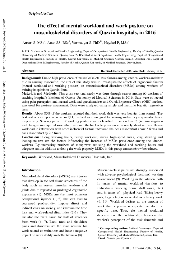 (PDF) The effect of mental workload and work posture on musculoskeletal ...