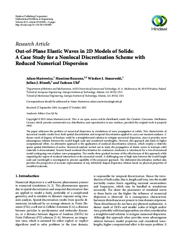 (PDF) Out-of-Plane Elastic Waves in 2D Models of Solids: A Case Study ...