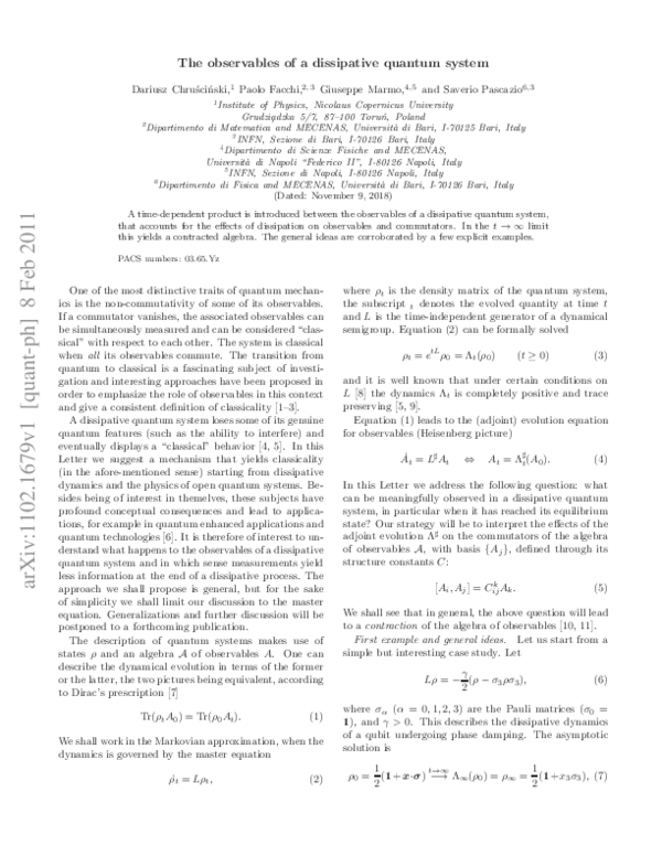 (PDF) The Observables of a Dissipative Quantum System