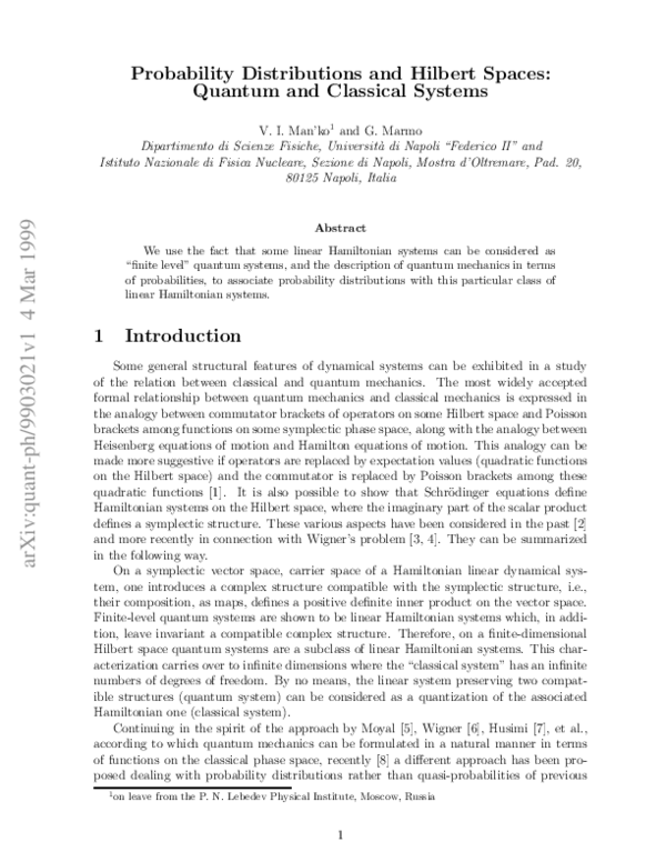 (PDF) Probability Distributions and Hilbert Spaces: Quantum and ...