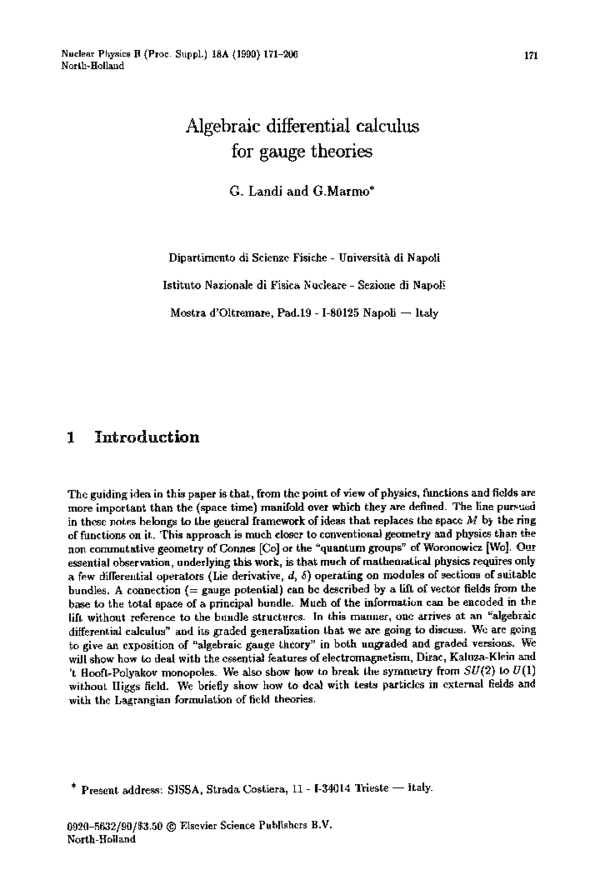 (PDF) Algebraic differential calculus for gauge theories
