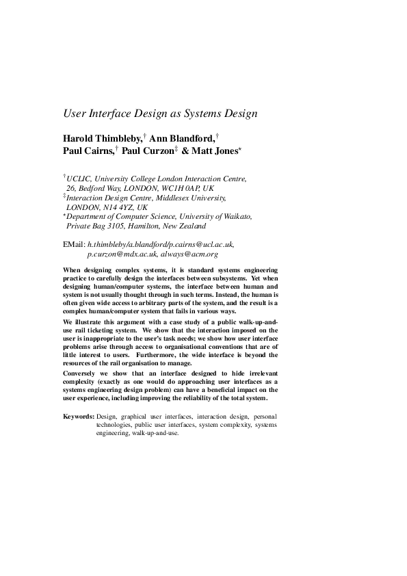 Pdf User Interface Design As Systems Design