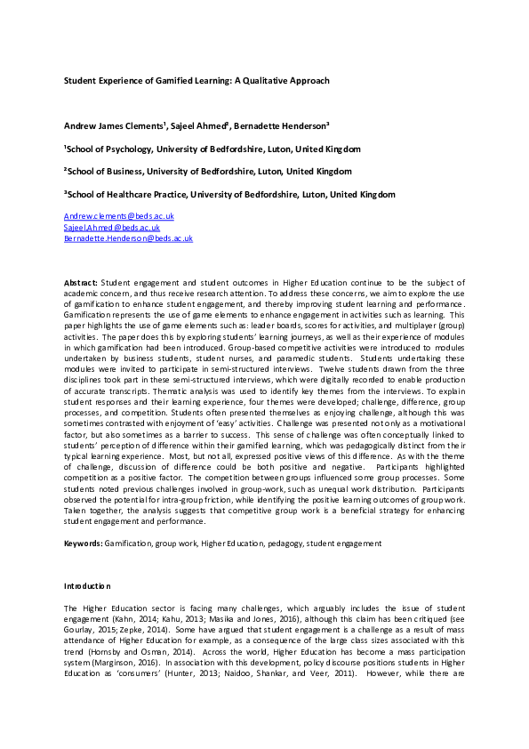 (PDF) Student experience of gamified learning: a qualitative approach