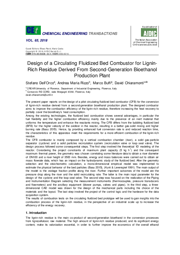(PDF) Design of a Circulating Fluidized Bed Combustor for Lignin- Rich ...
