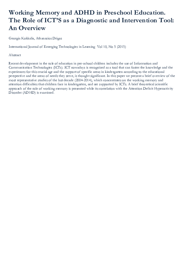 (PDF) Working Memory and ADHD in Preschool Education. The Role of ICT’S ...