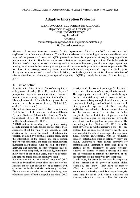 (PDF) Adaptive encryption protocols