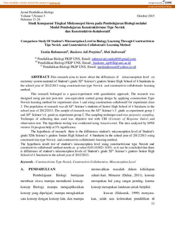 (PDF) Comparison Study Of Student’s Misconception Level in Biology ...
