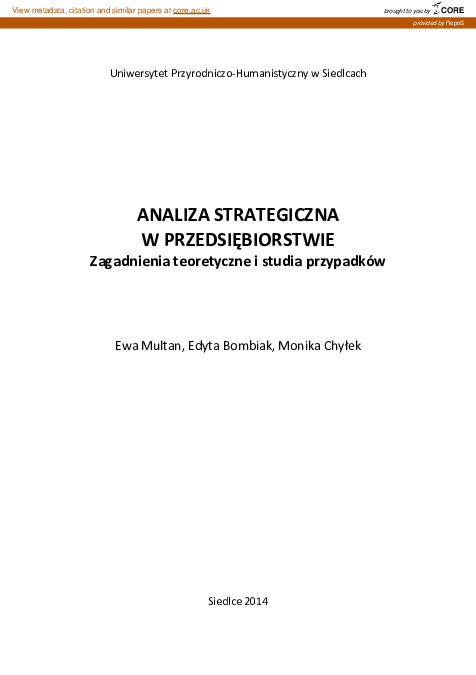 (PDF) Analiza strategiczna w przedsiębiorstwie: zagadnienia teoretyczne